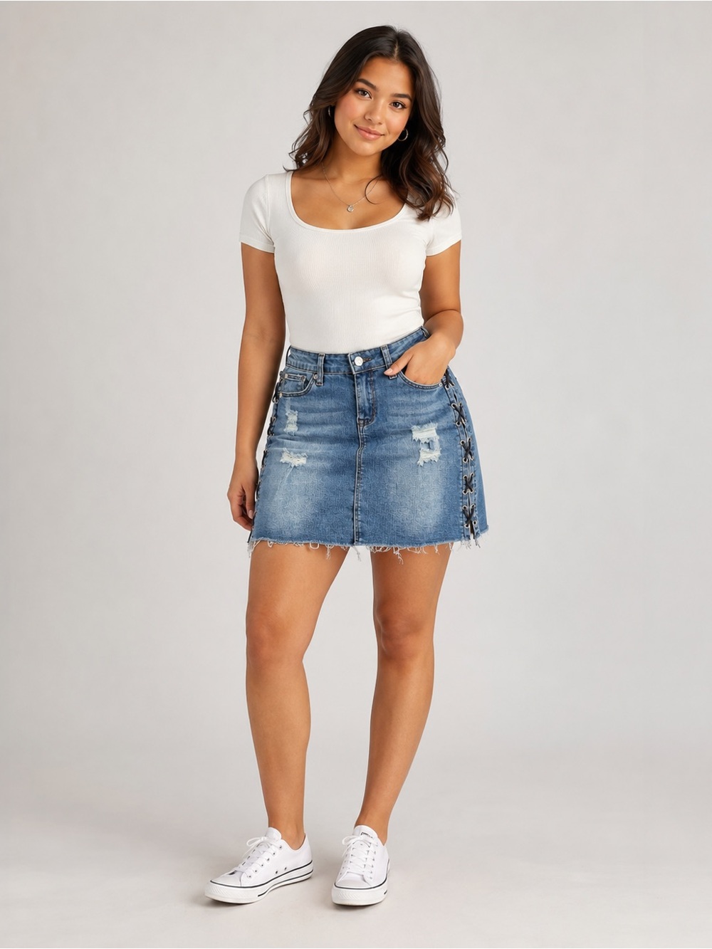 Hudson Distressed Denim Mini Skirt with Side Lace-Up Detail Size Girls 16